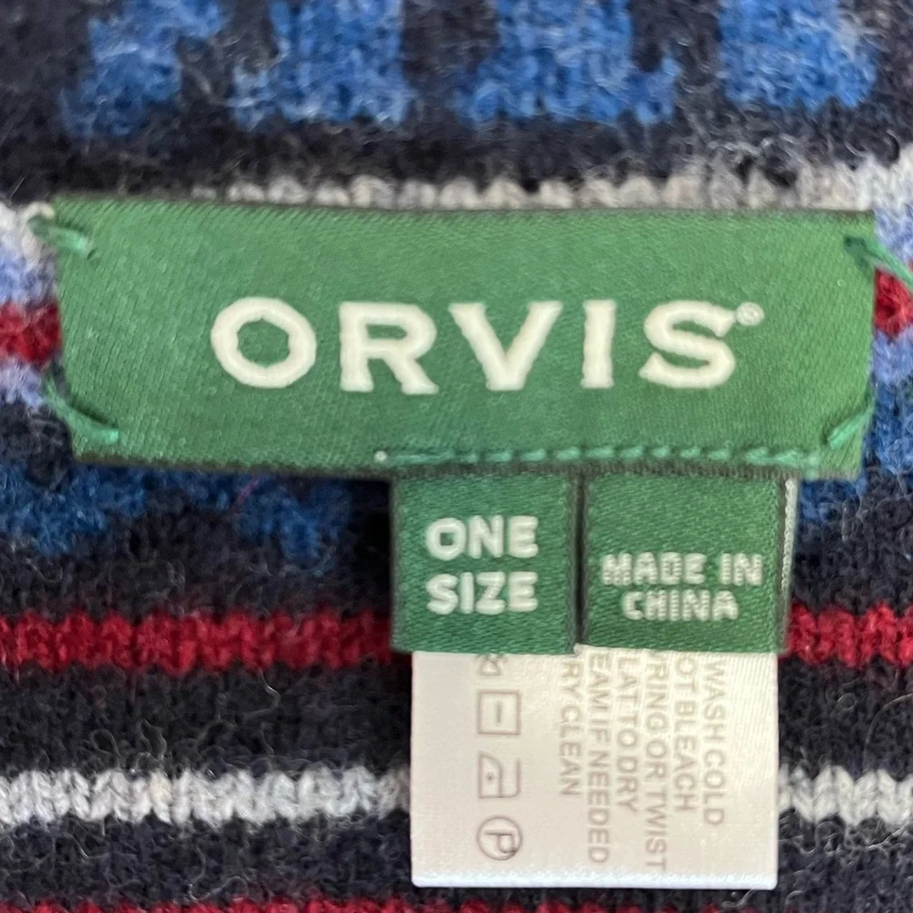 Orvis Geometric Blue Red Gray 100% Merino Wool Scarf